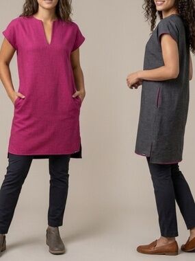 NWT BetaBrand Reversible Shift Dress Tunic Length Dress Grey Pink Pockets Sz Med
